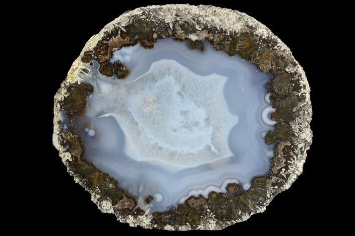 Las Choyas Coconut Geode Half with Banded Blue Agate - Mexico #165545